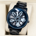 Men’s Luxury Sports Analog Watch – Stylish Wheel Design Metal Strap Wristwatch