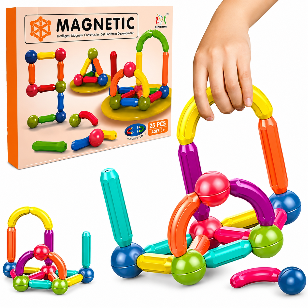 25 Pcs Magnetic Building Blocks Set For Kids – STEM Educational Magnetic Rods & Balls Construction Toy | Creative Learning Gift