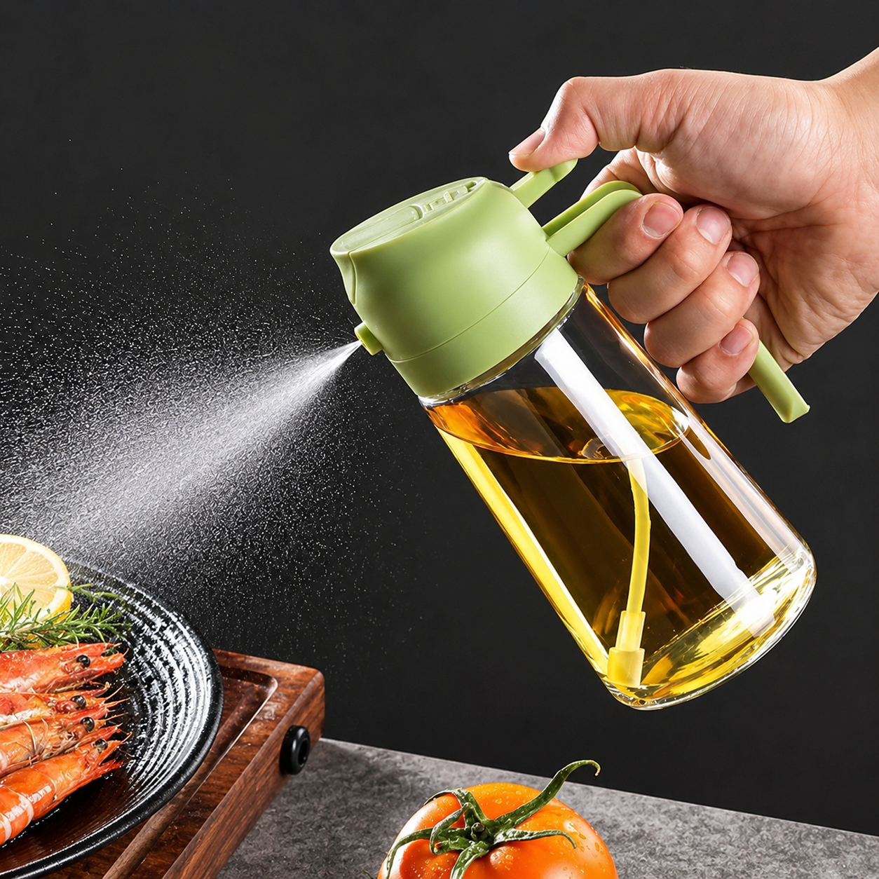 2-In-1 Oil Spray Bottle | 470ml Glass Oil Sprayer