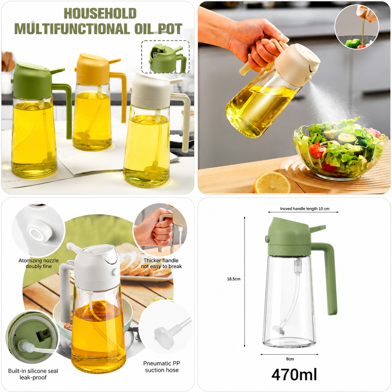 2-In-1 Oil Spray Bottle | 470ml Glass Oil Sprayer