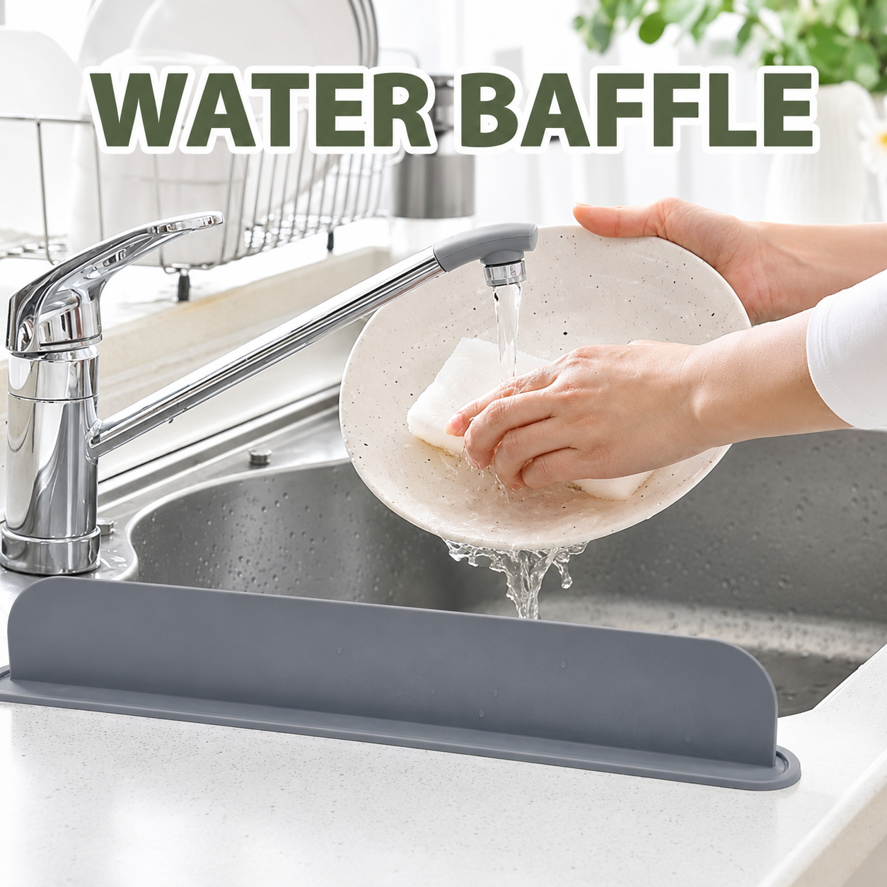 14-Inch Reusable Silicone Sink Splash Guard | Kitchen Water Splash Barrier