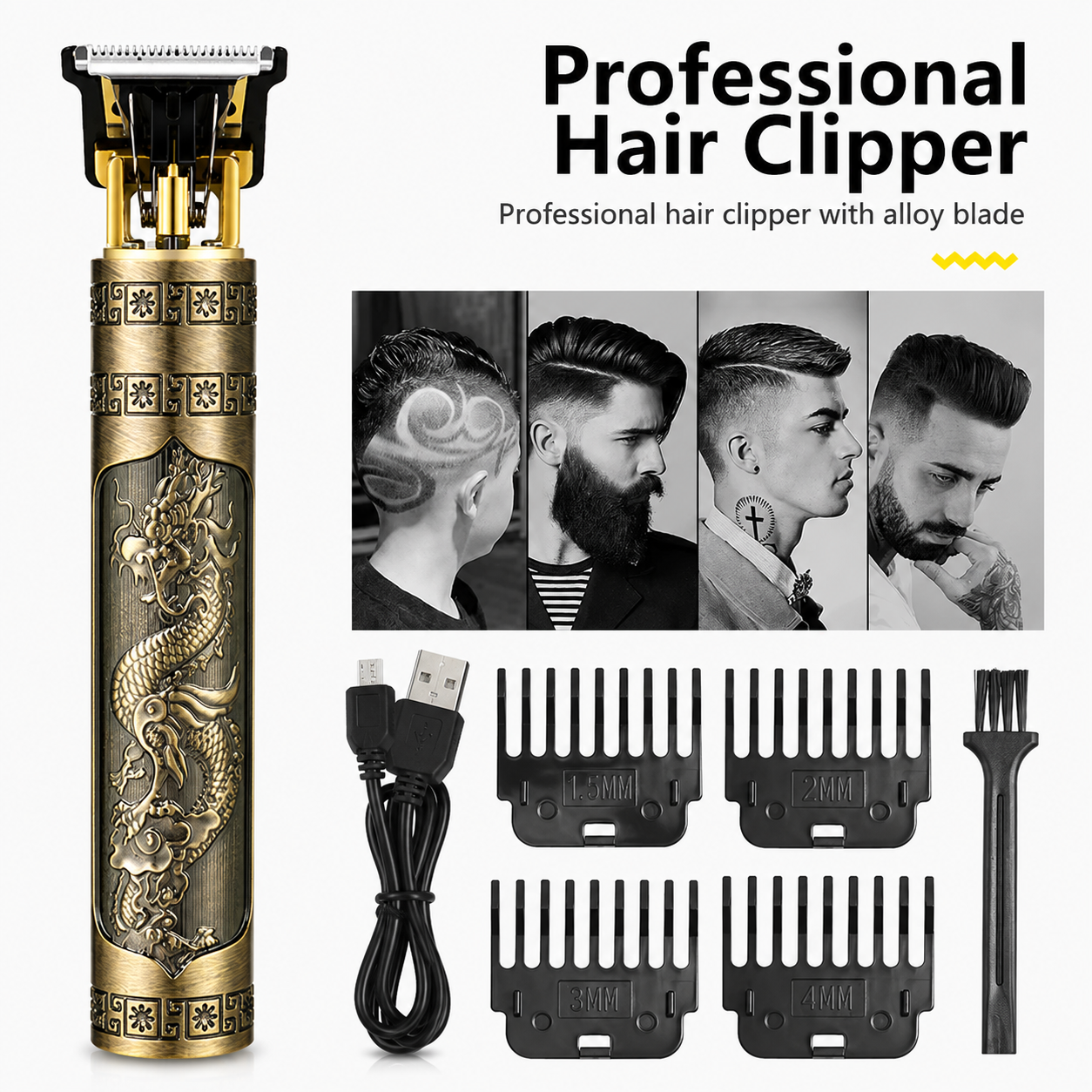 Vintage T9 Metal Body Hair & Beard Trimmer | USB Rechargeable Professional Hair Clipper For Men