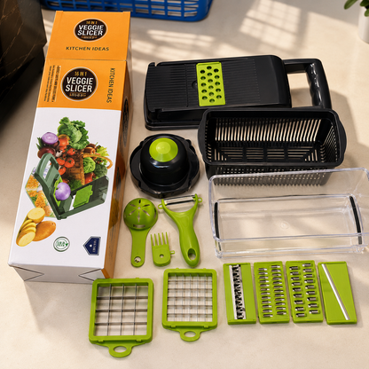 16-In-1 Multifunction Vegetable Chopper & Slicer | Manual Food Cutter With Colander & Storage Container