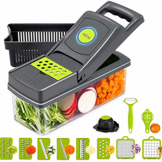 16-In-1 Multifunction Vegetable Chopper & Slicer | Manual Food Cutter With Colander & Storage Container