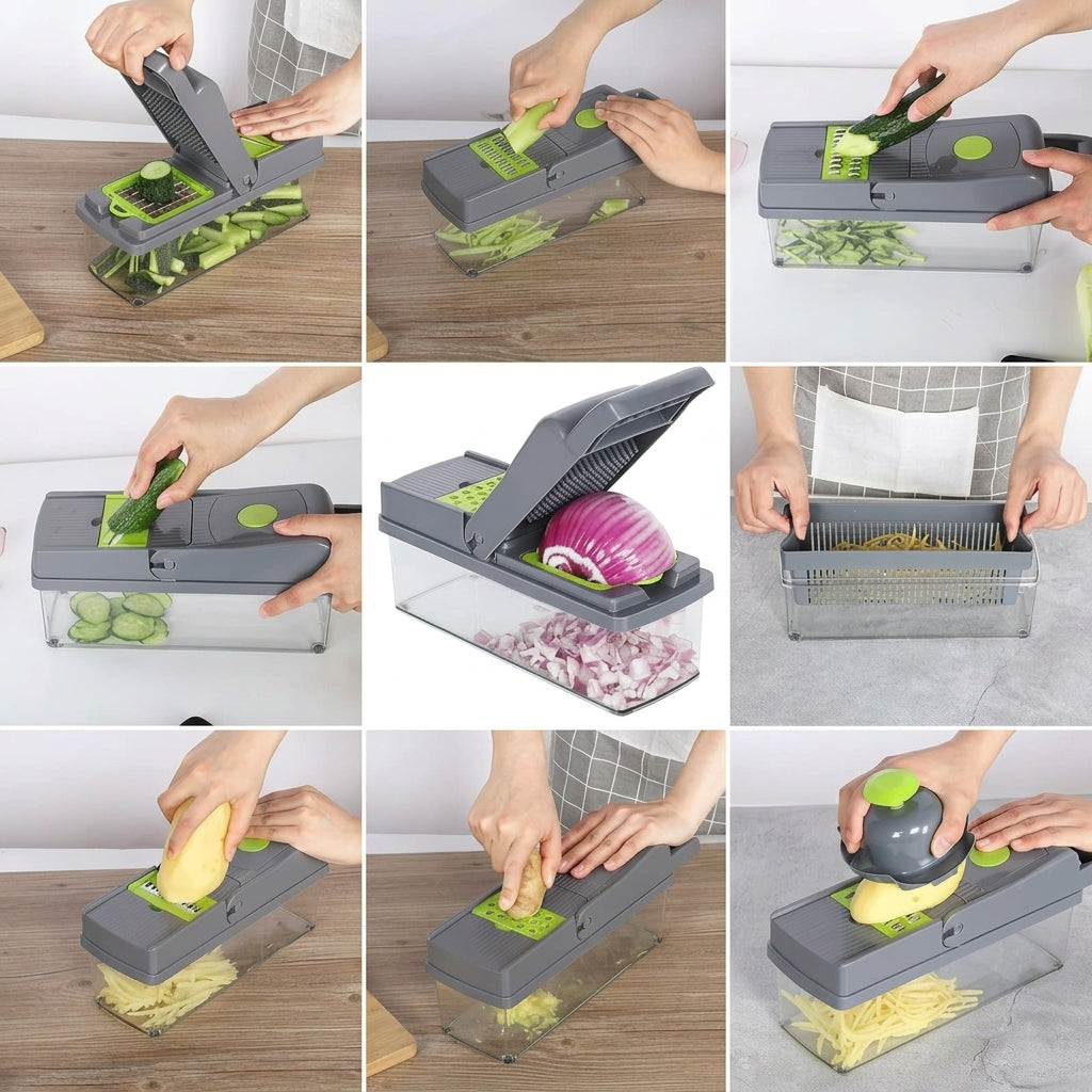 16-In-1 Multifunction Vegetable Chopper & Slicer | Manual Food Cutter With Colander & Storage Container