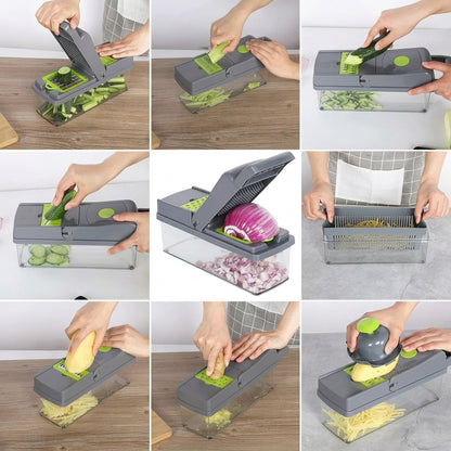 16-In-1 Multifunction Vegetable Chopper & Slicer | Manual Food Cutter With Colander & Storage Container