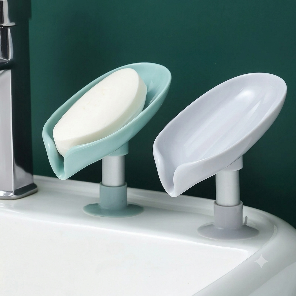 Leaf Shape Self Draining Soap Holder | Suction Cup Soap Dish For Bathroom & Kitchen | 45° Quick Drain Soap Stand