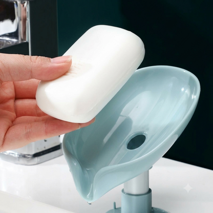 Leaf Shape Self Draining Soap Holder | Suction Cup Soap Dish For Bathroom & Kitchen | 45° Quick Drain Soap Stand