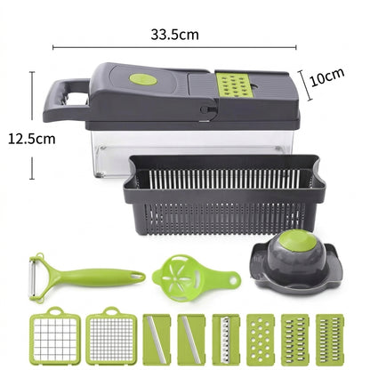 16-In-1 Multifunction Vegetable Chopper & Slicer | Manual Food Cutter With Colander & Storage Container