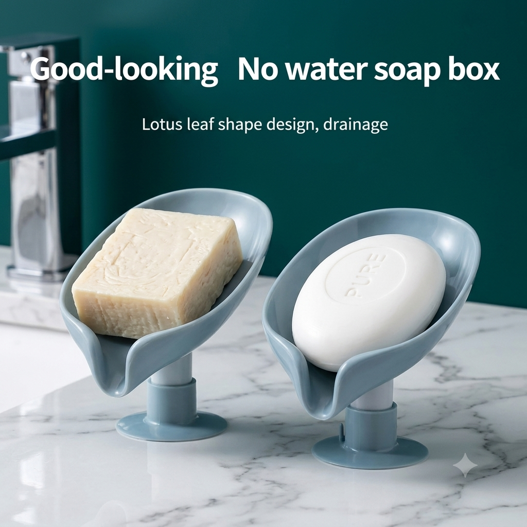 Leaf Shape Self Draining Soap Holder | Suction Cup Soap Dish For Bathroom & Kitchen | 45° Quick Drain Soap Stand