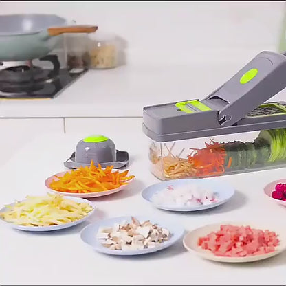 16-In-1 Multifunction Vegetable Chopper & Slicer | Manual Food Cutter With Colander & Storage Container