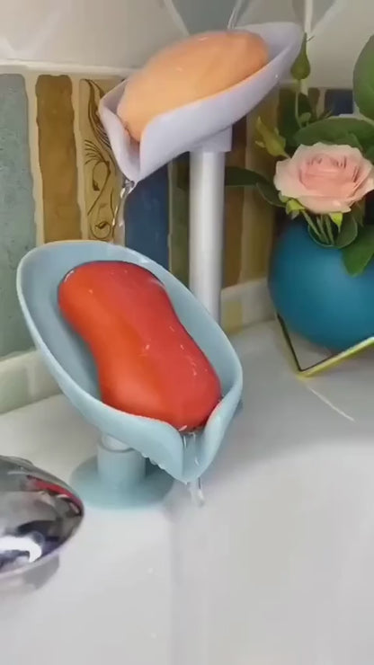 Leaf Shape Self Draining Soap Holder | Suction Cup Soap Dish For Bathroom & Kitchen | 45° Quick Drain Soap Stand